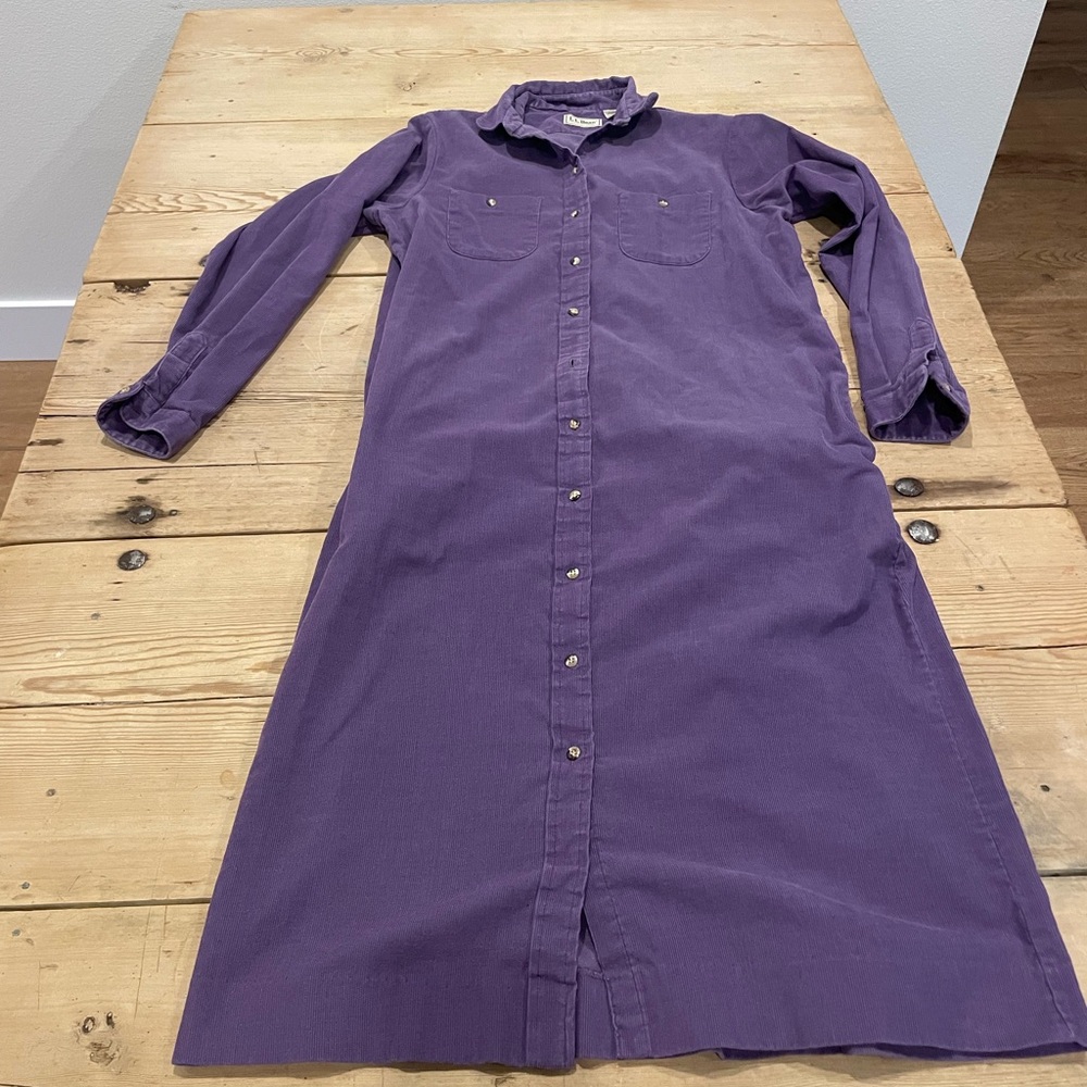 L.L. Bean Purple Long Sleeve Button-Front Dress